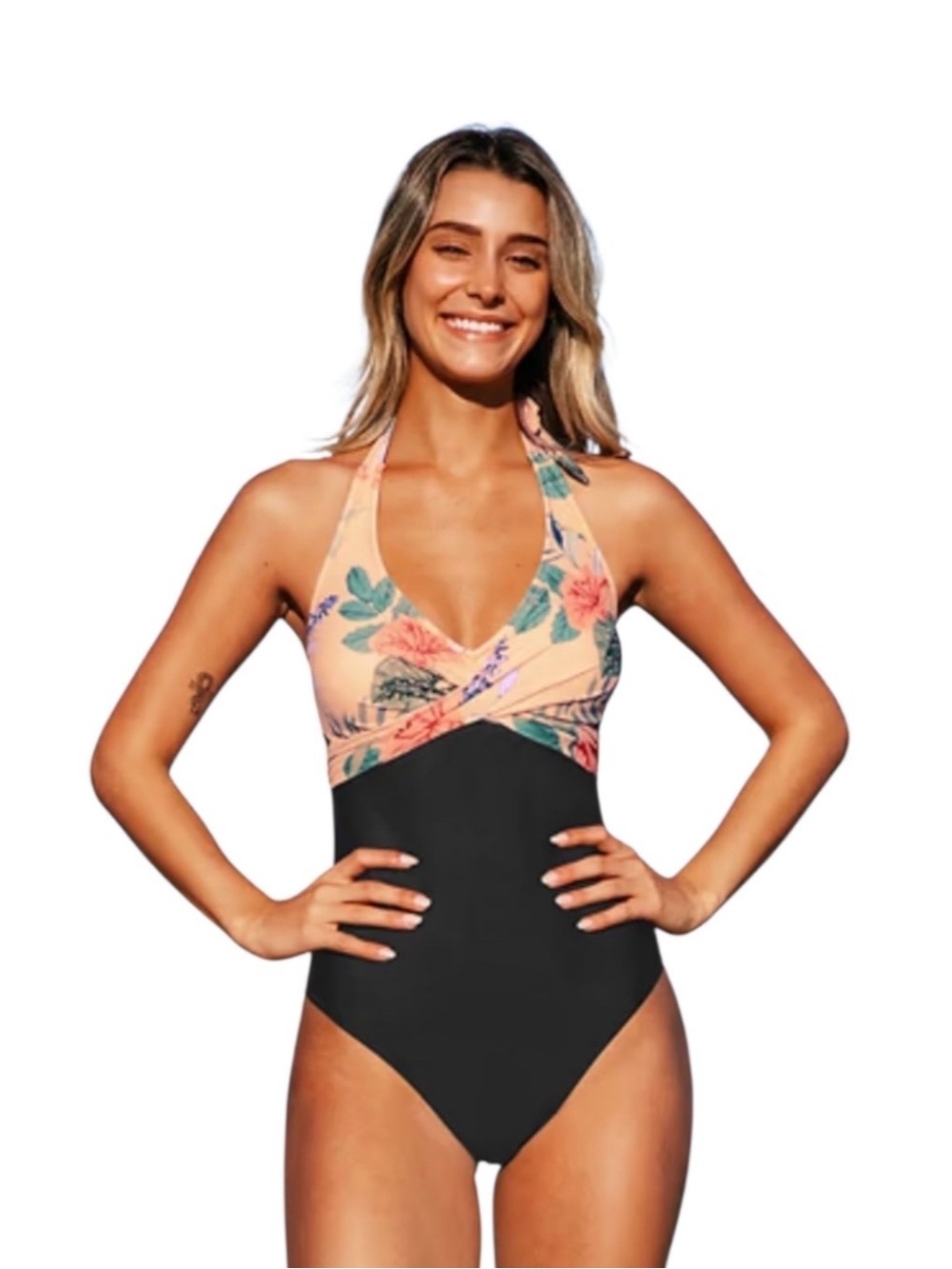 CUPSHE Melissa floral halter tie back one‎ piece swimsuit S
